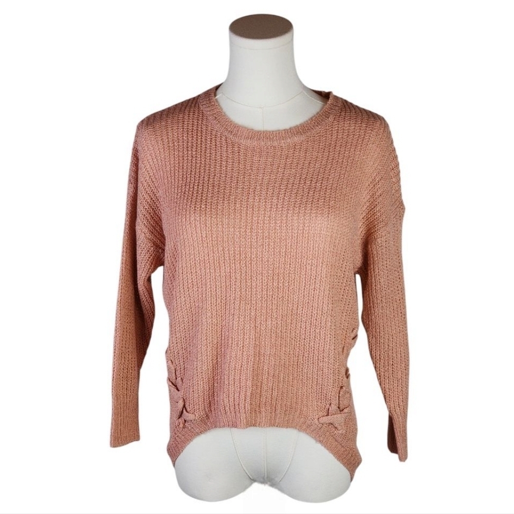 Sweet Wanderer Pink Knit Sweater Side Detail High Low Hem Size Medium